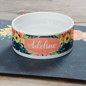 Personalized Pet Floral Small Dog Bowl - 19021-S