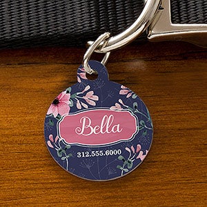 Floral Personalized Dog ID Tag - Circle - 19037-C