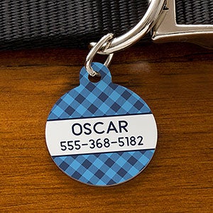 Round Personalized Pet Tag - Plaid - 19039-C