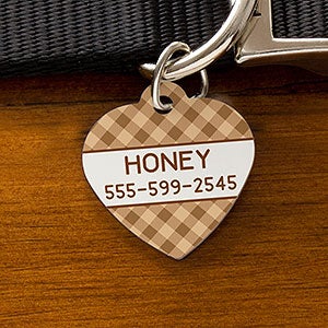 Heart Shaped Personalized Pet Tag - Plaid - 19039-H
