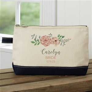 Blooming Bridal Party Personalized Navy Makeup Bag - 19056