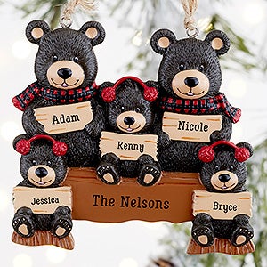 Holiday Bear Family 5 Names Personalized Ornament - 19063-5