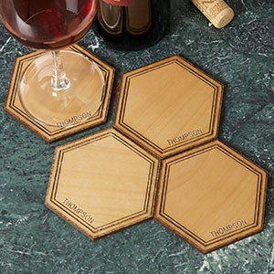 Personalized Hexagon Alderwood Coasters - 19074