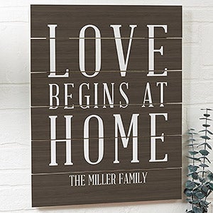 Love Begins At Home 16x20 Personalized Wood Slat Sign - 19166-16x20