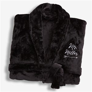 Mr. Embroidered Luxury Black Fleece Robe - 19219-MRB