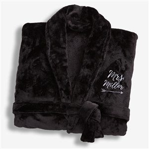 Mrs. Embroidered Luxury Black Fleece Robe - 19219-MB