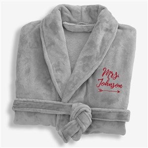 Mrs. Embroidered Luxury Grey Fleece Robe - 19219-MG