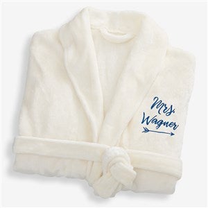 Mrs. Embroidered Luxury Ivory Fleece Robe - 19219-MI