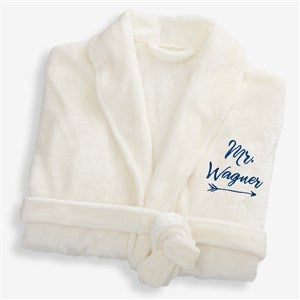 Mr. Embroidered Luxury Ivory Fleece Robe - 19219-MRI