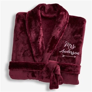 Mrs. Embroidered Luxury Maroon Fleece Robe - 19219-MM