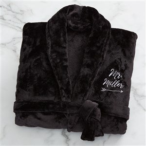 Mr. Embroidered Luxury Black Fleece Robe - 19219-MRB