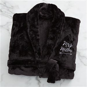 Mrs. Embroidered Luxury Black Fleece Robe - 19219-MB