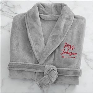 Mrs. Embroidered Luxury Grey Fleece Robe - 19219-MG