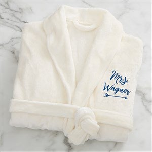 Mrs. Embroidered Luxury Ivory Fleece Robe - 19219-MI