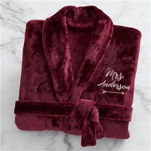 Mrs. Embroidered Luxury Maroon Fleece Robe - 19219-MM