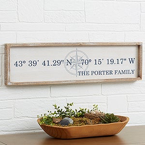 Latitude & Longitude Personalized Whitewashed Wood Wall Art - 30x8 - 19253-30x8