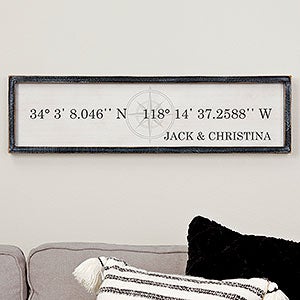 Latitude & Longitude Personalized Blackwashed Barnwood Frame Wall Art- 30 x 8 - 19253B-30x8