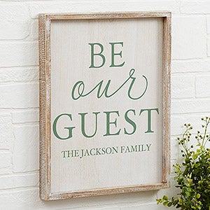 Be Our Guest Personalized Whitewashed Barnwood Frame Wall Art- 14 x 18 - 19274-14x18