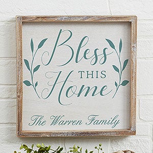 Bless This Home Personalized Whitewashed Barnwood Frame Wall Art- 12 x 12 - 19278-12x12