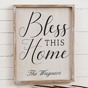 Bless This Home Personalized Whitewashed Barnwood Frame Wall Art- 14 x 18 - 19278-14x18