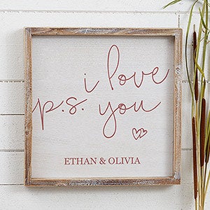 P.S. I Love You Personalized Whitewashed Barnwood Frame Wall Art- 12 x 12 - 19282-12x12