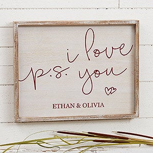 P.S. I Love You Personalized Whitewashed Barnwood Frame Wall Art- 14 x 18 - 19282-14x18