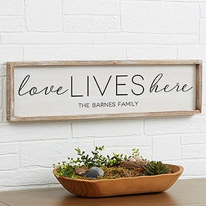 Love Lives Here Personalized Whitewashed Wood Wall Art - 30x8 - 19286-30x8