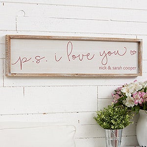 P.S. I Love You Personalized Whitewashed Wood Wall Art - 30x8 - 19292-30x8