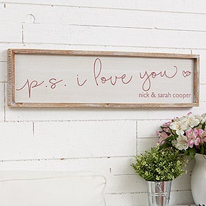 P.S. I Love You Personalized Whitewashed Barnwood Frame Wall Art- 30 x 8 - 19292-30x8