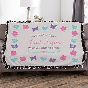 All Our Hearts Personalized 50x60 Tie Blanket - 19314-T