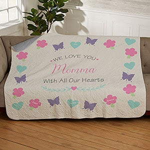 All Our Hearts Personalized 50x60 Quilted Blanket - 19314-Q