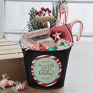 Holly Jolly Personalized Mini Metal Teacher Bucket - Black - 19334-B