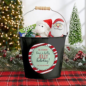 Holly Jolly Personalized Large Metal Teacher Bucket - Black - 19334-BL