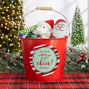 Holly Jolly Personalized Large Metal Teacher Bucket - Red - 19334-RL