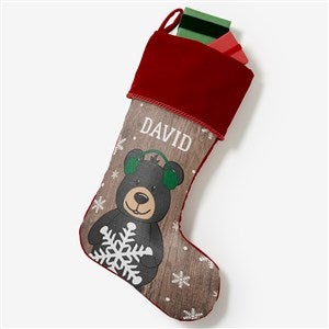 Holiday Bear Family Personalized Burgundy Christmas Stocking - 19348