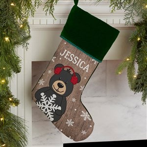Holiday Bear Family Personalized Green Christmas Stocking - 19348-G