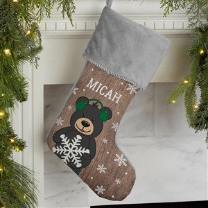 Holiday Bear Family Personalized Grey Christmas Stocking - 19348-GR