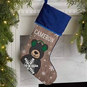 Holiday Bear Family Personalized Blue Christmas Stocking - 19348-BL