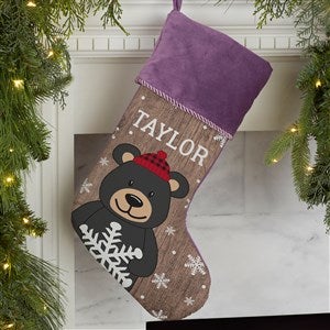 Holiday Bear Family Personalized Purple Christmas Stocking - 19348-P