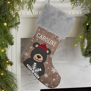 Holiday Bear Family Personalized Grey Faux Fur Christmas Stocking - 19348-GF