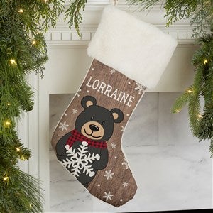 Holiday Bear Family Personalized Ivory Faux Fur Christmas Stocking - 19348-IF