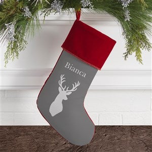 Winter Silhouette Personalized Burgundy Trim Christmas Stockings - 19349