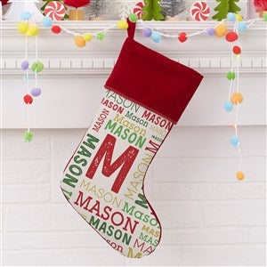 Name & Monogram Burgundy Christmas Stocking - 19353