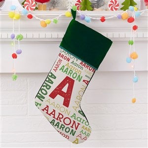 Name & Monogram Green Christmas Stocking - 19353-G