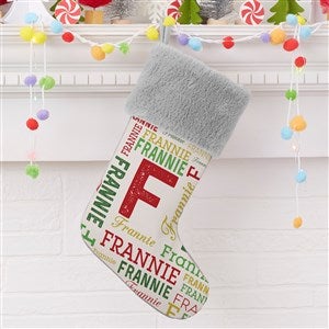 Name & Monogram Personalized Grey Faux Fur Christmas Stocking - 19353-GF