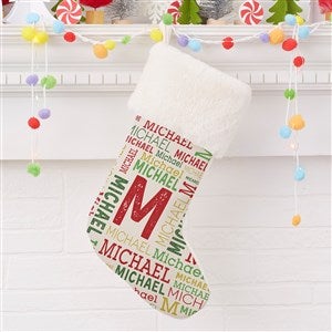 Name & Monogram Personalized Ivory Faux Fur Christmas Stocking - 19353-IF