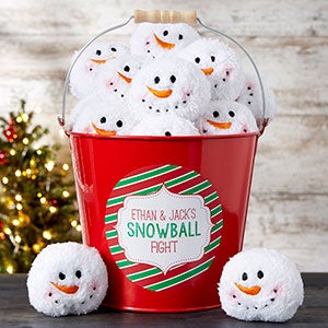 Snowball Fight Personalized Red Metal Bucket - 19356-N