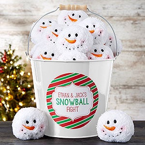 Snowball Fight Personalized White Metal Bucket - 19356-W