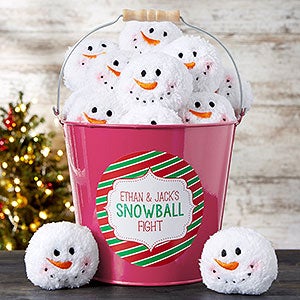 Snowball Fight Personalized Pink Metal Bucket - 19356-P