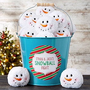 Snowball Fight Personalized Teal Metal Bucket - 19356-T